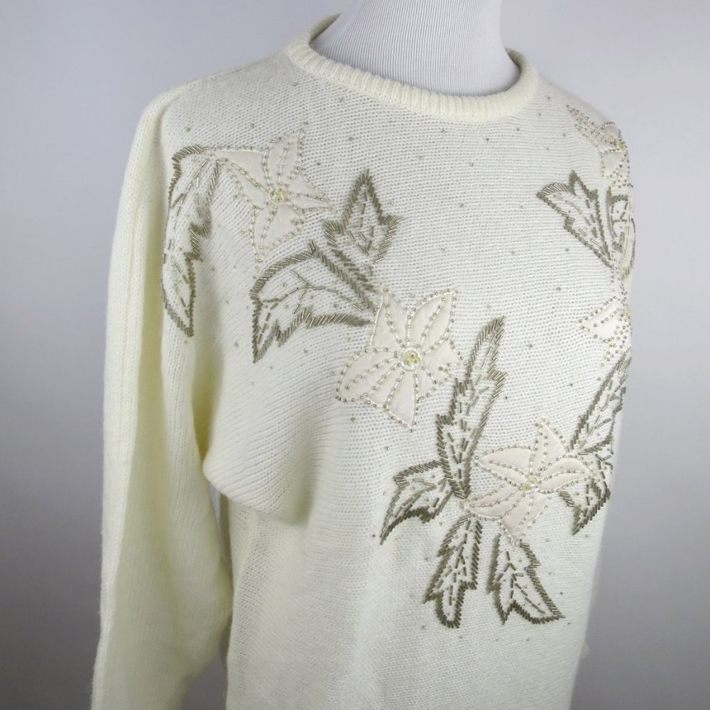 Vtg 80s Deadstock Beaded Sweater Size L - Picture 2 of 11